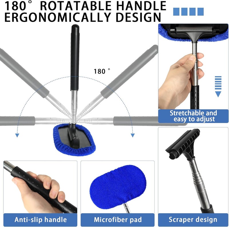 LeeLoon 5 PCS Windshield Cleaner Tool, 40 Inch Microfiber Windshield Cleaning Tool with Extendable Handle, Windshield Cleaner Auto Inside Glass Glass Wiper Kit with Washable Microfiber Pads and Cloth - Image 4